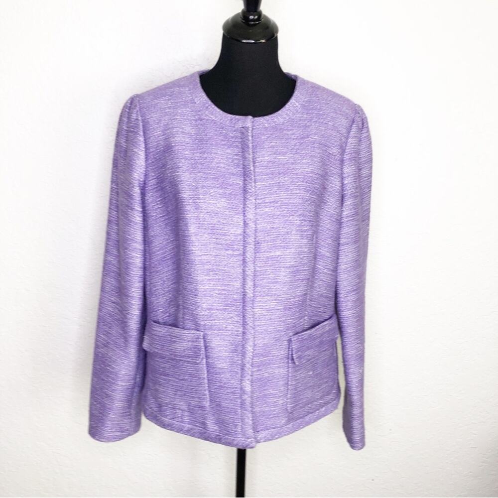 Talbots purple white tweed snap button front blazer jacket size 16